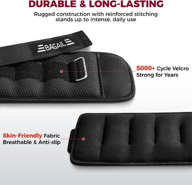 Ваги для зап'ясть та щиколоток BAGAIL унісекс 0.23-2.27 кг, чорні (0.91 кг/2 шт) для фітнесу, бігу, реабілітації