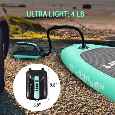 Електричний повітряний насос SUP 20 PSI, 12V DC з LCD дисплеєм для накачування та здуття дощок, каяків, матраців, наметів (Зелений)