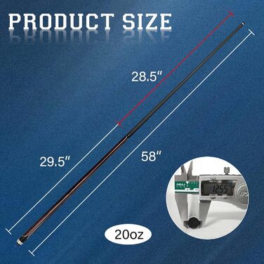 Професійний більярдний кий Billardqueue з карбону, низький кут відхилення, з кейсом та аксесуарами, 12.5 мм наконечник, 147.3 см, 567-595 г
