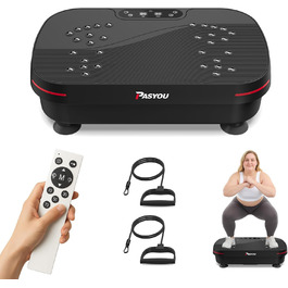 PASYOU Вібраційна платформа для тренувань всього тіла з пультом дистанційного керування та еластичним гумкою, 0-99 інтенсивність