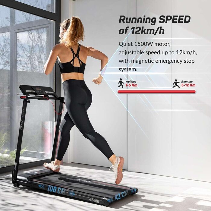 FITFIU MC-100 Складне бігове полотно: 2 нахили, Bluetooth, 12 програм, KINOMAP, до 120 кг, для дому/офісу