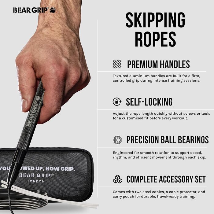 Спортивний стрибкун BEAR GRIP Elite Speed — швидкісна скакалка з антиковзаючими ручками для кросфіту, MMA, боксу та HIIT тренувань, регульована, червона