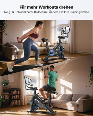Велотренажер MERACH з магнітним опором, тихий, з покращеним амортизованим сидінням, власний додаток, стабільний H-фрейм, до 150 кг, блакитний з екраном