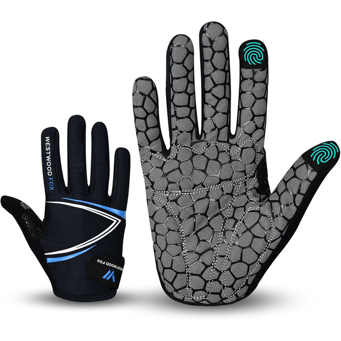 Велосипедні рукавички Westwood Fox Vofinger з антиковзаючою поверхнею та підтримкою сенсорного екрану, амортизуючі рукавички для гірського велосипеда, шосе, перегонів, їзди та спорту для чоловіків та жінок (L, синій)