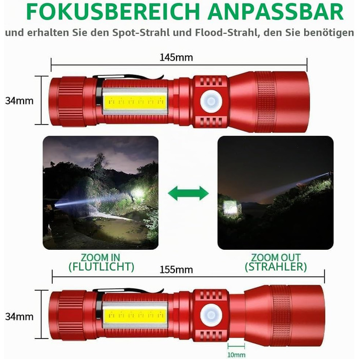 Ліхтарик LED Karrong з USB-зарядкою та магнітом, ультрафіолетовий UV-ліхтарик 395нм, 7 режимів світла (включаючи червоне), акумуляторний набір для кемпінгу та походів, червоний, 2 шт.