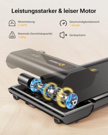 Біговий доріжка з додатком, Smart Walking Pad з подвійною амортизацією, ультратонкий біговий стіл з великою зоною бігу для дому/офісу, max 120 кг з пультом керування та LED-дисплеєм [SpaceWalk Lite] Чорний - без додатку