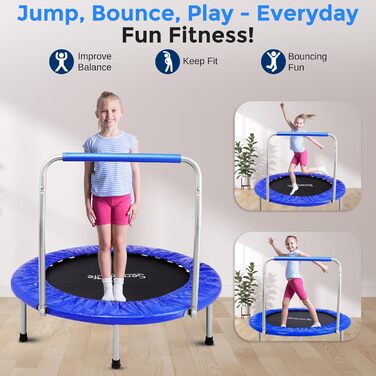 Дитячий складаний батут SereneLife 36'' з ручкою, для фітнесу та ігор у приміщенні та на вулиці, до 100 кг, синій