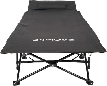Розкладне ліжко 24MOVE® для кемпінгу та відпочинку на природі, 190x67x34 см, чорне