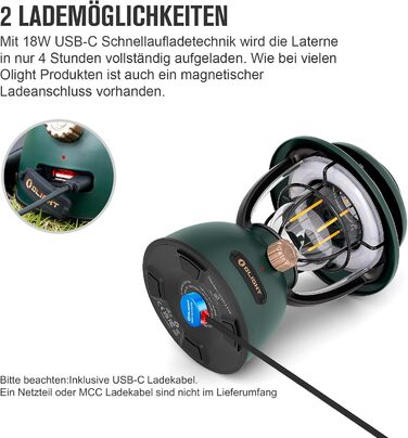 Ліхтар кемпінговий Olight Olantern Classic 2 Pro, 300 LM, LED, ретро-стиль, USB, регулювання яскравості, для кемпінгу, саду, туризму (світло-зелений)