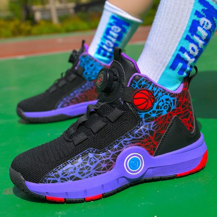 Баскетбольні кросівки High Top Anti Rutsch: легкі, дихаючі, зелені (33 EU, вузька ширина, чорно-фіолетові)