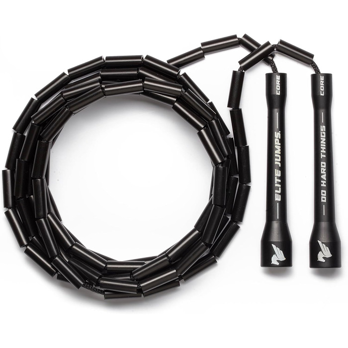 Скакалка для фітнесу Elite Jumps PVC, 6 мм, регульована, для боксу в приміщенні та на вулиці, з міцними ручками, чорна та біла