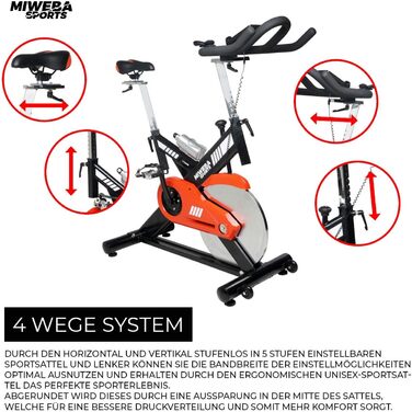 Професійний велотренажер Miweba Sports MS400 для дому, 22 кг маховик, навантаження до 150 кг, безступінчасте регулювання, вимір пульсу, спін-байк, ергометр