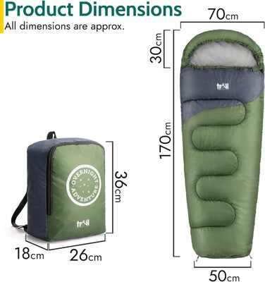 Дитячий спальний мішок Trail Mumienschlafsack для кемпінгу на 3 сезони – 300gsm, для хлопчиків та дівчаток, з легким рюкзаком – хакі