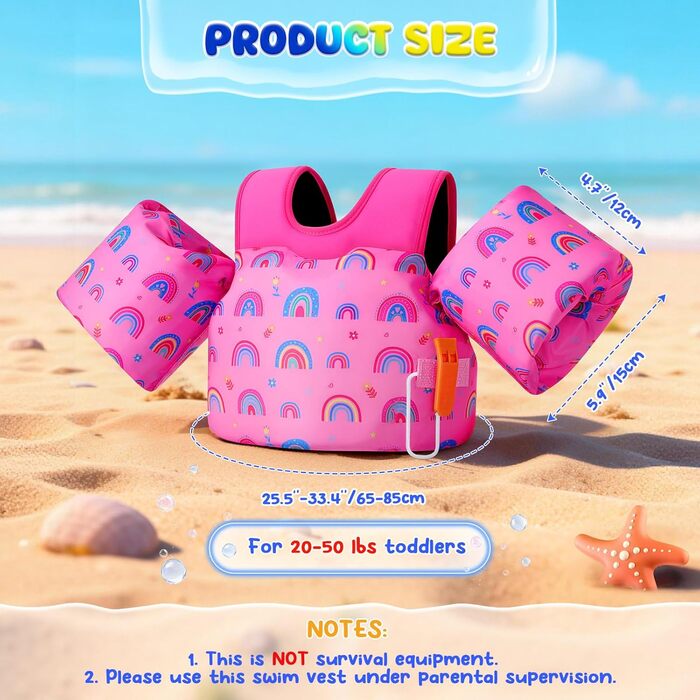 Надувні рукавики для плавання MoKo для дітей, рожево-райдужні, з ремінцем, для хлопчиків та дівчаток, 9-23 кг