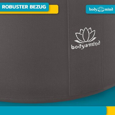 Йога-подушка Body & Mind® для медитації та занять йогою; сірий, 18 см висоти, знімний чохол, дихаюча преміум-наповнювач