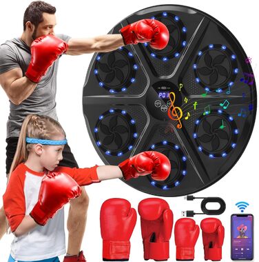 Yeelan Музичний бокс для боксу, Bluetooth, LED, настінний, з рукавичками, для дорослих і дітей, тренування та зняття стресу
