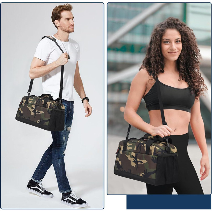 Спортивна сумка маленька з відділенням для мокрого - 35x20x20 см, ручна поклажа, міні-дуфл-сумка з кількома відділеннями для спорту, відпочинку, коротких подорожей (Камуфляж, 35 см)