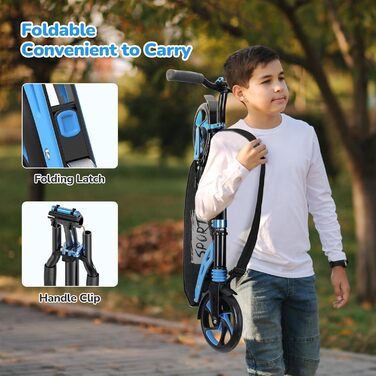 Дитячий ролер Roller Kinder з алюмінію, регульована висота, складна конструкція, подвійна підвіска, до 100 кг, синій