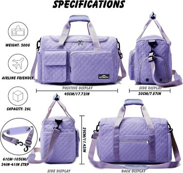 Спортивна сумка для жінок та чоловіків з відділенням для взуття та вологих речей, водонепроникна сумка для подорожей, йоги, фітнесу та плавання, колір: фіолетовий