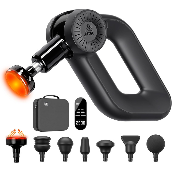 Масажер для м'язів Bob and Brad D6 Pro з OLED-дисплеєм, 16 мм амплітуда, перкусійний масаж, сумка, для розслаблення м'язів шиї, спини, ніг (чорний з підігрівом)