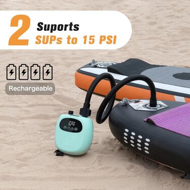 Електричний насос для SUP до 20PSI з акумулятором, для каяків та SUP дощок, з 7 насадками, зелений