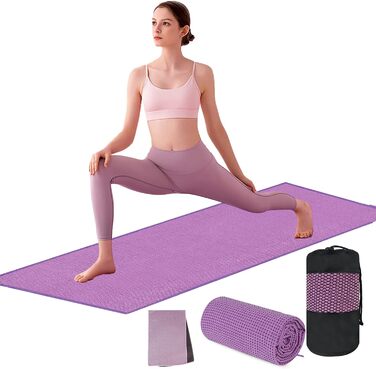 Рушник для йоги Flintronic з мікрофібри, 183x63 см, швидковисихаючий, вбираючий, для йога-мати, ковдри або фітнес-аксесуарів, з охолоджуючим ефектом (фіолетовий)