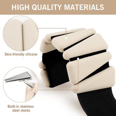 Набір вантажів для зап'ястя та гомілковостопного суглоба (2 шт., по 0.45 кг) – регульовані вантажі, силіконові браслети для жінок та чоловіків, для бігу, джоггінгу, ходьби, йоги, танців, пілатесу, бежеві