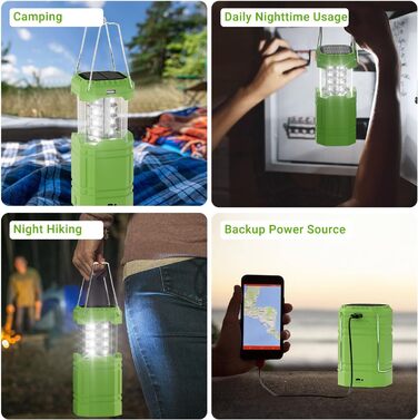 Сонячна кемпінгова лампа LED, водонепроникна, з ручкою, акумулятор 3000mAh, для туризму, риболовлі, SOS, відключень електроенергії (зелена)