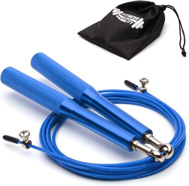 Стрибкове канат CKB LTD Elite Speed-Springseil: преміум-алюмінієві ручки, регульована довжина 3 м, фітнес, для дорослих, з сумкою, функціональне тренування, 1 шт, колір: кобальтово-синій
