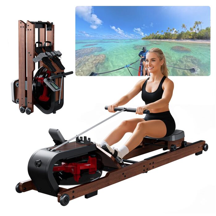 Гребний тренажер Aeriflo W200: Складний дерев'яний тренажер для дому з Bluetooth монітором та зручним сидінням