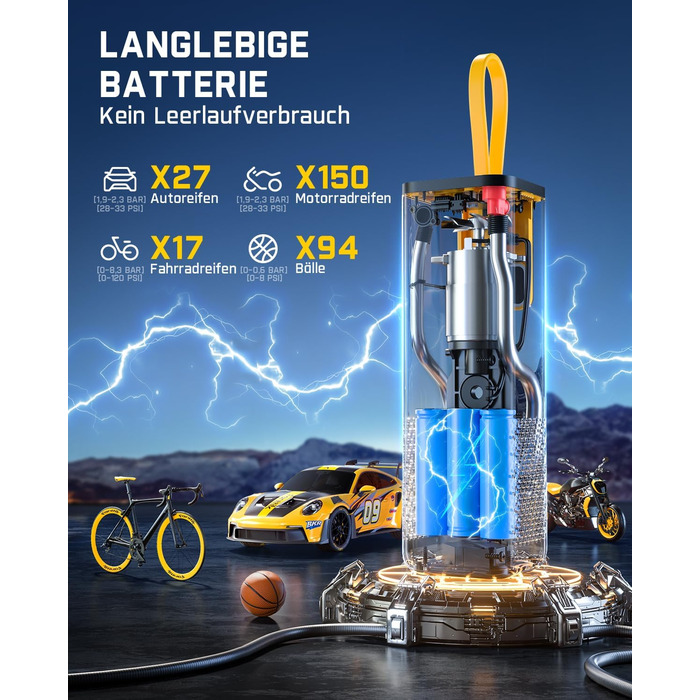 Електричний портативний компресор Fanttik X9 APEX 150 PSI з підсвіткою та Powerbank, швидке накачування шин для авто, мотоциклів, велосипедів і м'ячів