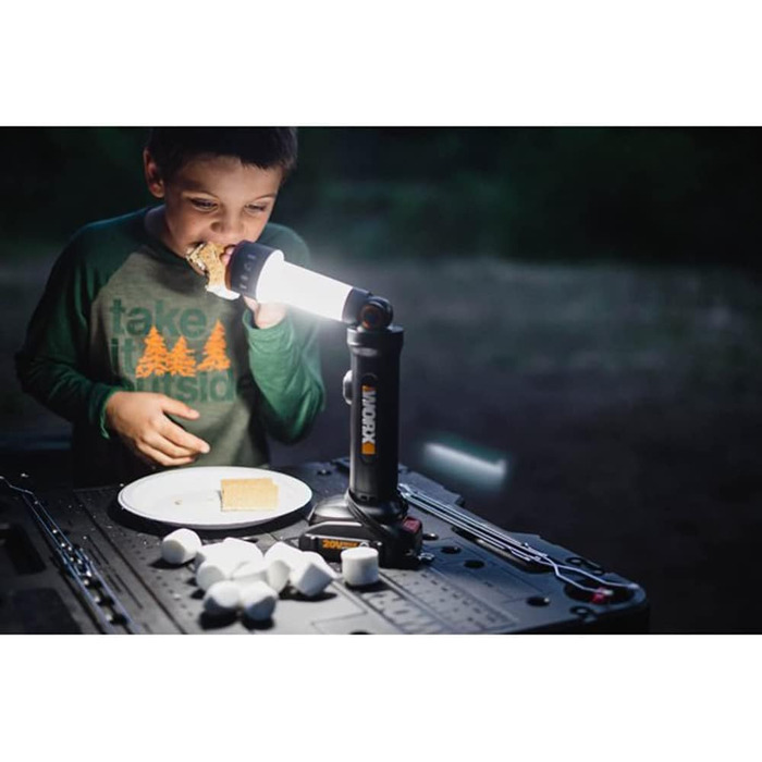 WORX WX027.9 LED лампа 4-в-1: акумуляторна багатофункціональна лампа 20V, 120-510 Lumen для кемпінгу, подорожей та інших потреб (без акумулятора та зарядного пристрою)