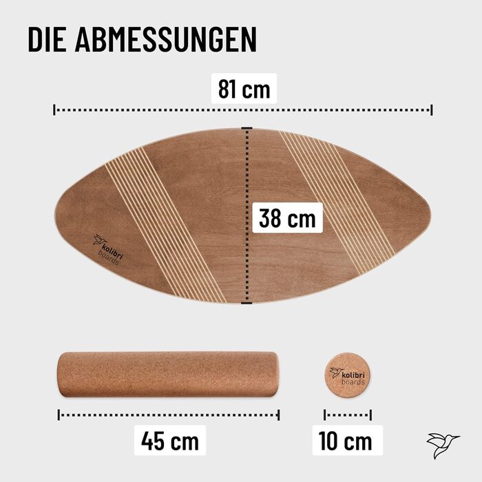 Балансувальна дошка Kolibri Board Round Grip з корковим валиком, дерево, без пластику, екологічна, для початківців і досвідчених, Німеччина, коричнева