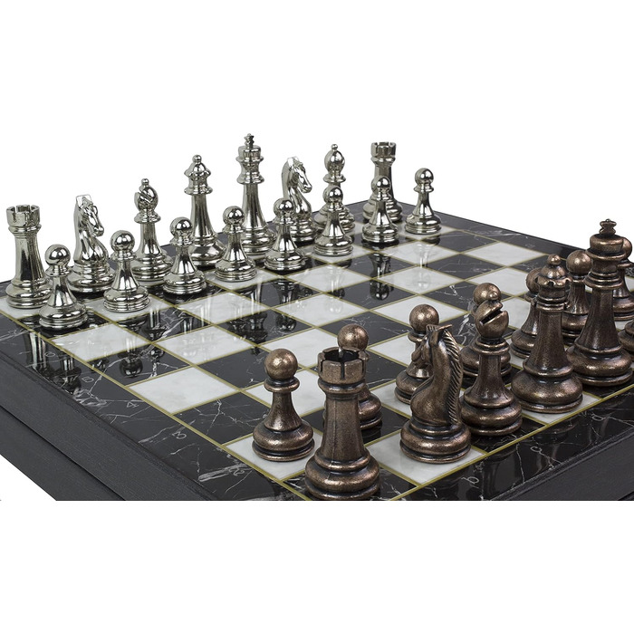 Персоналізоване велике шахове набір Antochia Crafts з коробкою, персоналізованою дошкою та металевими фігурами – подарунок для сина, чоловіка, батька на день народження, річницю, Різдво (36 см)