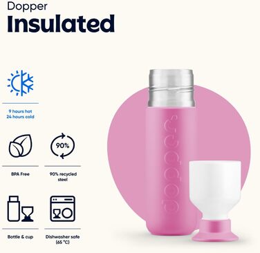 Термос Dopper Insulated Pelican Pink 350 мл — двостінний, нержавіюча сталь, зберігає 24 год холод/9 год гарячий, герметичний, для води, кави, чаю