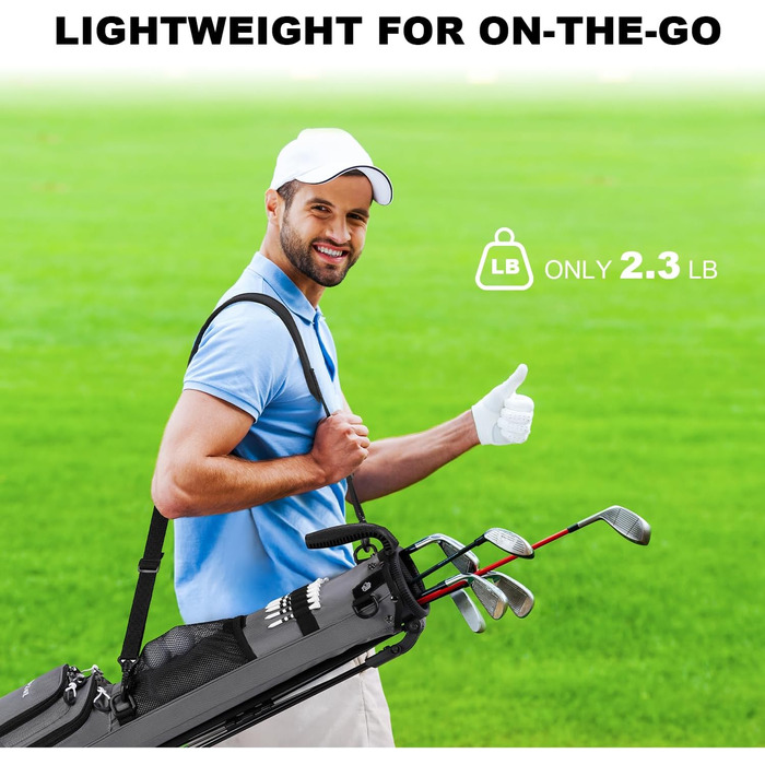 Гольф сумка MAZEL з роздільником на 2 сторони, 2 кишені, регульовані плечові ремені, високоякісний 900D нейлон, легкий матеріал, сіра гольф сумка-олівець для чоловіків та жінок