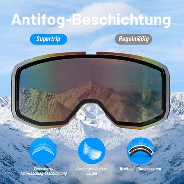 Сноубордична маска Supertrip для дорослих і підлітків, унісекс, для окулярів, антифог, циліндричні лінзи, UV400, сумісна з шоломом, для катання на лижах, сноуборді, снігоході, біло-блакитна