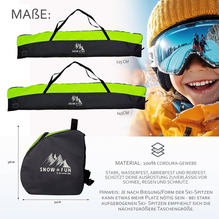 Набір дитячих лиж BambiniWelt 125 см: лижі, чохол для лиж та черевиків, рюкзак для лиж, чорний/рожевий