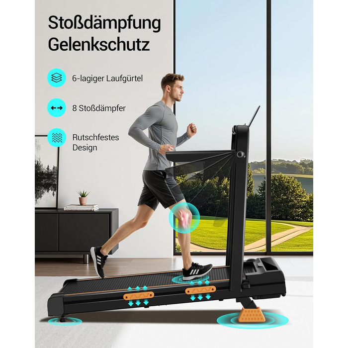 Біговий тренажер CURSOR для дому, складаний, 10 км/год, нахил 16%, безщітковий двигун 3.0CV, максимальне навантаження 136 кг, помаранчевий