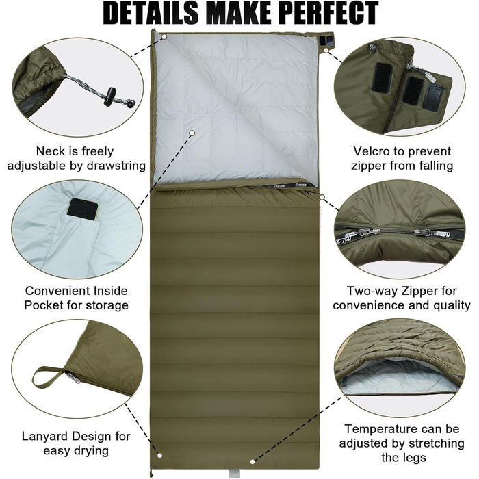 Сплячий мішок ультралегкий, компактний для кемпінгу та трекінгу, 3-4 сезони, Outdoor/Indoor (Зелений)