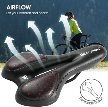 Комфортний велосипедний сідло LuTuo для чоловіків та жінок, м'яке гелеве сідло, ергономічне, спортивне, для туризму, з підкладкою для гірського велосипеда, шосе, BMX, Dirt, MTB, City, E-bike (червоний)