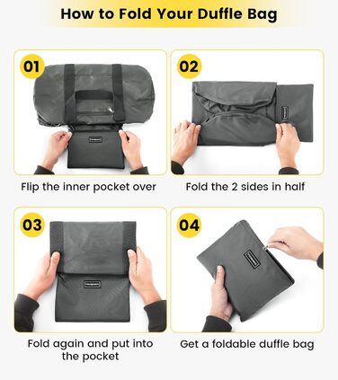 Спортивна сумка Vorspack для чоловіків та жінок — водонепроникна складна дорожня сумка для подорожей, спортзалу та ручної поклажі, сіра, 28 дюймів