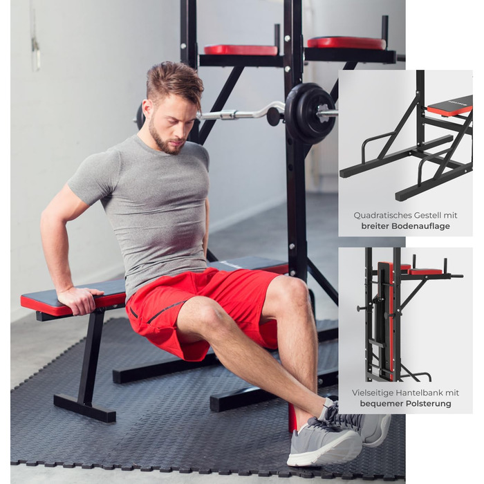 Багатофункціональна силова станція Tectake Home Gym: турнік, бруси, тренажер для біцепса та трицепса з фітнес-лавою