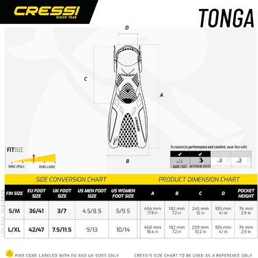 Ласти Cressi Tonga чорні/сині S/M – легкі короткі регульовані відкриті ласти для дорослих, для снорклінгу та плавання