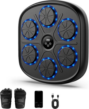 Музыкальний автомат для боксу HEETIPUK 2025 з Bluetooth, 2 боксерськими рукавичками, зарядним кабелем 2 м, настінний, ударостійкий з PU, регульована гучність – для фітнесу