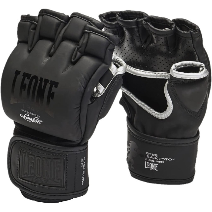 MMA рукавички Leone 1947 Black Edition з захистом великого пальця, вентиляцією, для греплінгу та фріфайту, розмір L, чорні