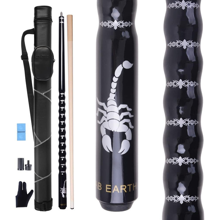 Набір для більярду AB Earth Pool-Queue-Stick з ергономічним дизайном, 13 мм, 147.3 см, з кейсом з берези