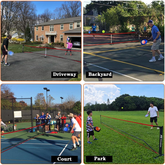 М'яка сітка для піклболу, регульованого розміру 6,7 м та 3,4 м, 2-в-1, з 2 м'ячами та сумкою для перенесення, для вулиці, двору, вулиці, стійка сталева рама, стійка до погодних умов