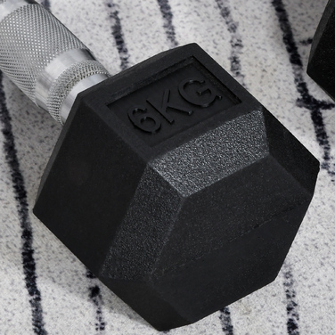 Набір гантелей HOMCOM Hexagon 2, 2x6 кг, чавун з гумовим чохлом, чорний| Аосом