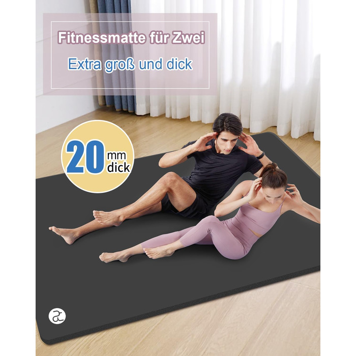 Йога мат XXL 200x130см: фітнес мат для йоги, фітнесу, занять з дітьми та для людей похилого віку. Товщина 20/15/10 мм, матеріал NBR, зелений/чорний колір